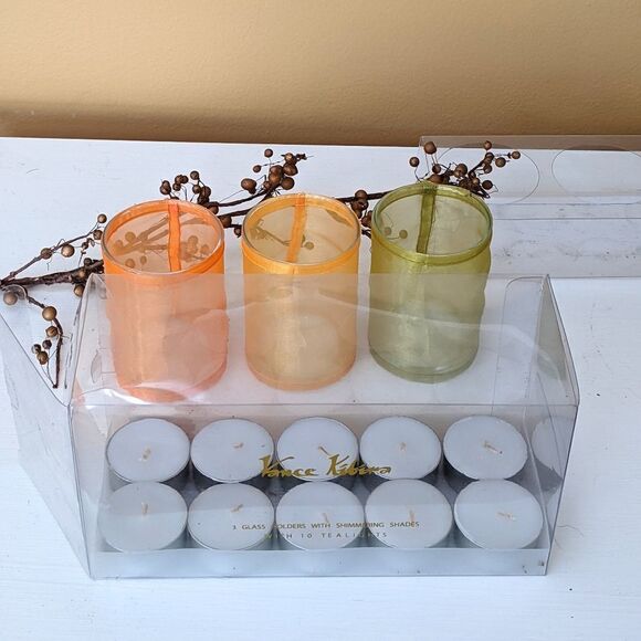 Vance Kitira Glass Votive Candle Holders With Shimmering Mesh Shades - Picture 4 of 5